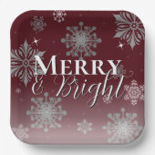 Red Merry and Bright Snowflakes Weihnachten Pappteller (Vorderseite)