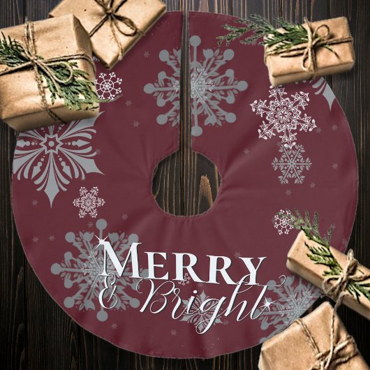 Red Merry and Bright Snowflakes Weihnachten Polyester Weihnachtsbaumdecke