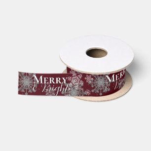 Red Merry and Bright Snowflakes Weihnachten Satinband