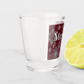 Red Merry and Bright Snowflakes Weihnachten Schnapsglas (Links)