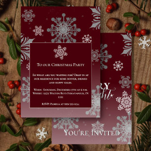 Red Merry and Bright Snowflakes Weihnachts-Party Einladung