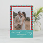 Red Merry and Married Wedding Christmas Dankeskarte (Stehend Vorderseite)