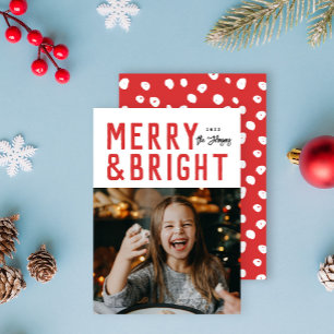 Red Merry & Bright Bold Typografy Weihnachts-Foto Feiertagskarte