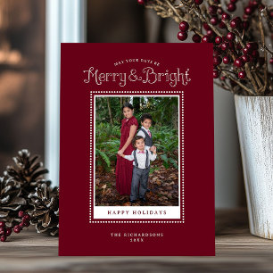 Red Merry Bright Elegantes Foto Feiertagskarte
