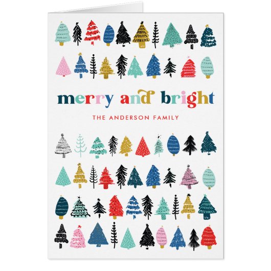 Red Merry & Bright farbenfrohe Bäume Ferienkarte (Vorne)