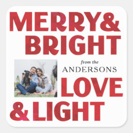 Red Merry Bright Liebe und Light Christmas Holiday Quadratischer Aufkleber
