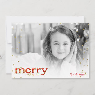 Red Merry & Bright White Gold Holiday Foto Feiertagskarte