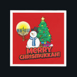 Red Merry Chrismukkah mit Snowman und Menorah Serviette<br><div class="desc">Fügen Sie unser lustiges Snowman,  Menorah und Weihnachtsbaumdesign mit einem roten Hintergrund Ihrem Chrismukkah Party in diesem Jahr hinzu.</div>