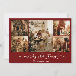Red Merry Christmas 5-Foto-Urlaubskarte Feiertagskarte