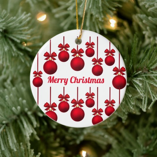 Red Merry Christmas Baubles Circle Ornament (Baum)