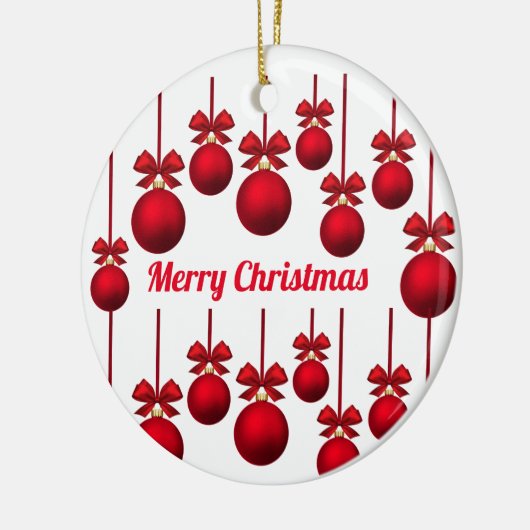 Red Merry Christmas Baubles Circle Ornament (Links)