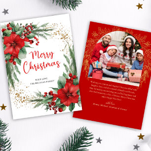 Red Merry Christmas Botanisches Foto Feiertagskarte