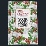 Red Merry Christmas Business Logo Winter Floral Mittlere Geschenktüte<br><div class="desc">Freuen Sie sich auf das Weihnachtsgeschenk-Design mit einem farbenfrohen Winterbukett mit weißen Blume,  roten Beeren und leuchtend grünen Botanicals auf einem individuell gestaltbaren,  weißen Hintergrund. Moderne frohe Weihnachts-Rot-Drehbuch Kalligrafie Original Kunst von Suki's alle Rechte vorbehalten.</div>