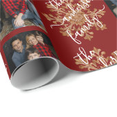 Red Merry Christmas Calligraphy Family 2 Photo Geschenkpapier (Rolleneckpunkt)