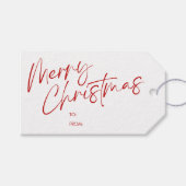 Red Merry Christmas Calligraphy Script Geschenkanhänger (Vorderseite (Horizontal))