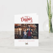 Red Merry Christmas Calligraphy Typography Photo Feiertagskarte (Vorderseite)