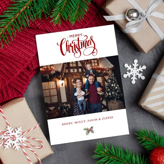 Red Merry Christmas Calligraphy Typography Photo Feiertagskarte
