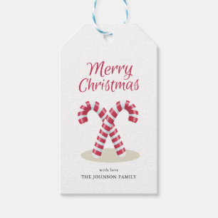 Red Merry Christmas Candy Canes Holiday Gift Tag Geschenkanhänger