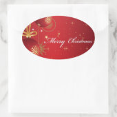 Red Merry Christmas Card Design Ovaler Aufkleber (Tasche)