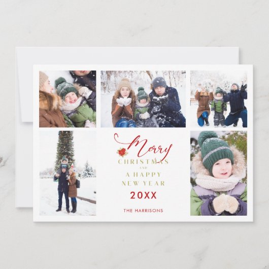 Red Merry Christmas Chic Trendy Collage 5 Fotos (Vorderseite)