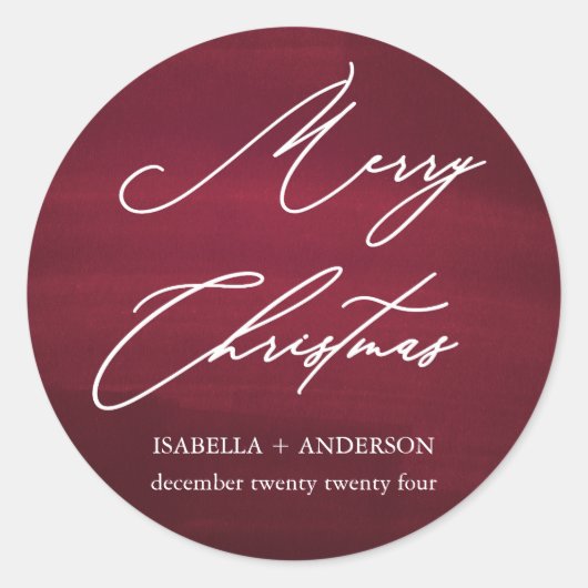 Red Merry Christmas Elegante Script Runder Aufkleber (Vorderseite)