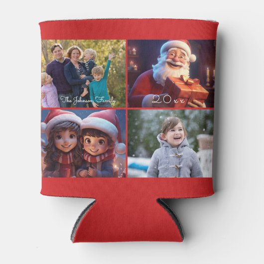 Red Merry Christmas Family Foto Dosenkühler (Vorderseite)