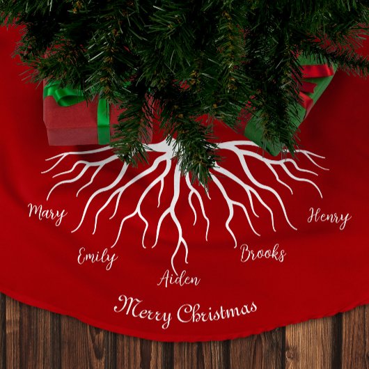 Red Merry Christmas Family Name Roots Polyester Weihnachtsbaumdecke