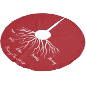 Red Merry Christmas Family Name Roots Polyester Weihnachtsbaumdecke (Schrägansicht)