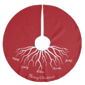 Red Merry Christmas Family Name Roots Polyester Weihnachtsbaumdecke (Vorderseite)