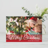 Red Merry Christmas Foto Card Feiertagskarte (Stehend Vorderseite)