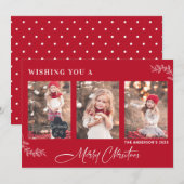 Red Merry Christmas Foto Card mit Leaf Motif Einladung (Vorne/Hinten)