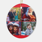Red Merry Christmas Foto Family Keramik Ornament (Links)