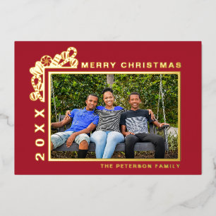 Red Merry Christmas Foto Gold Folien Feiertagskarte