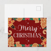 Red Merry Christmas Gingerbread Feiertagspostkarte (Vorne/Hinten)