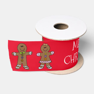 Red Merry Christmas Gingerbread Mann Custom Satinband