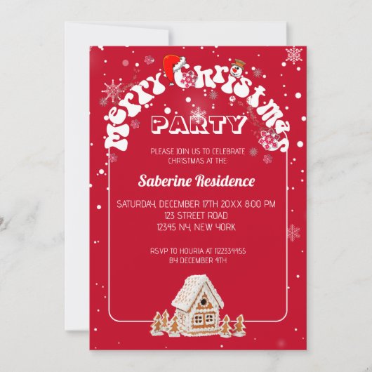 Red Merry Christmas Graffiti Party Einladung (Vorderseite)