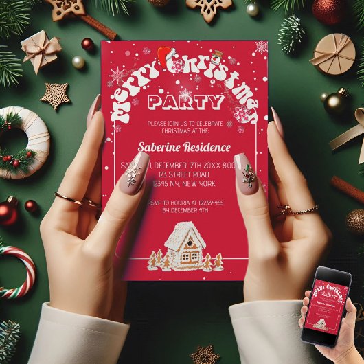 Red Merry Christmas Graffiti Party Einladung