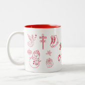 Red Merry Christmas Hand Draw Zweifarbige Tasse (Links)