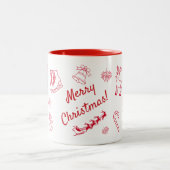 Red Merry Christmas Hand Draw  Zweifarbige Tasse (Mittel)
