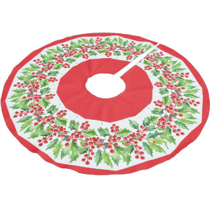 Red Merry Christmas Holly Berries Xmas Baum Polyester Weihnachtsbaumdecke