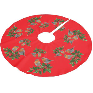 Red Merry Christmas Holly Berries Xmas Bird Polyester Weihnachtsbaumdecke