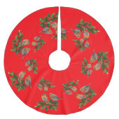Red Merry Christmas Holly Berries Xmas Bird Polyester Weihnachtsbaumdecke (Vorderseite)