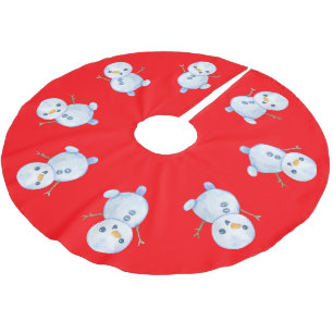 Red Merry Christmas Holly Snowman Xmas Muster Polyester Weihnachtsbaumdecke