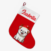 Red Merry Christmas Hund Welpe Weihnachtsmannmütze Großer Weihnachtsstrumpf (Vorderansicht (hängend))