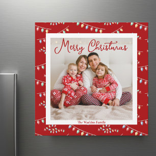 Red Merry Christmas Lights Niedlich Foto Magnet Ca