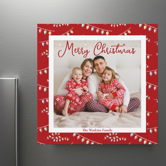 Red Merry Christmas Lights Niedlich Foto Magnet Ca