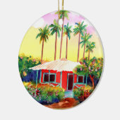 Red Merry Christmas Mele Kalikimaka Hütte Keramik Ornament (Links)