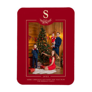 Red Merry Christmas Mit Monogramm Foto Family Magnet