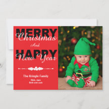 Red Merry Christmas & New Year Foto Card
