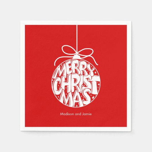 Red Merry Christmas Ornament Holiday Serviette (Vorderseite)